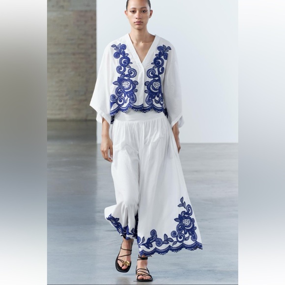 ZARA…contrast embroidered skirt ZW COLLECTION - Picture 4 of 13